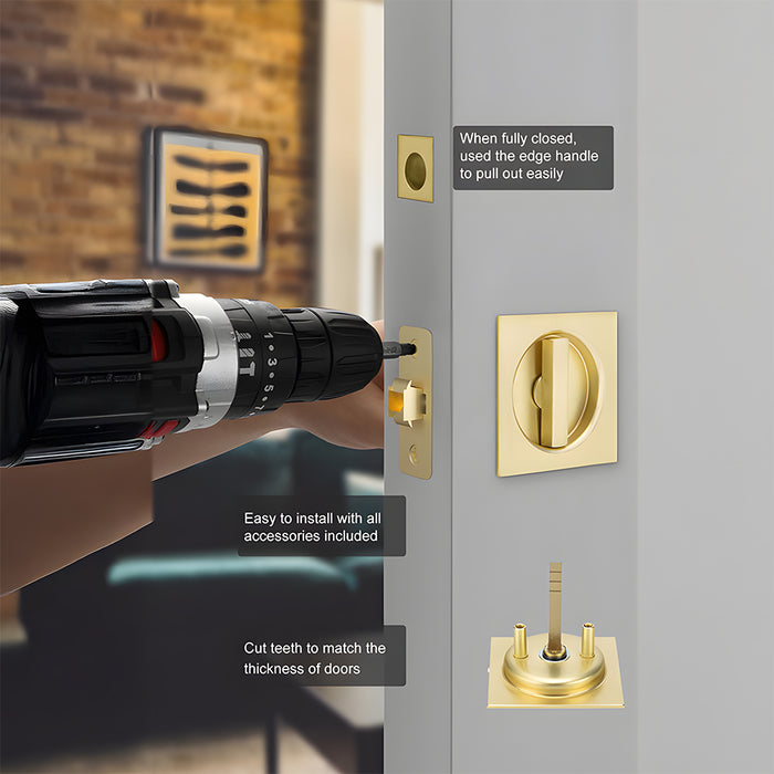 Square Pocket Door Lock with Pull