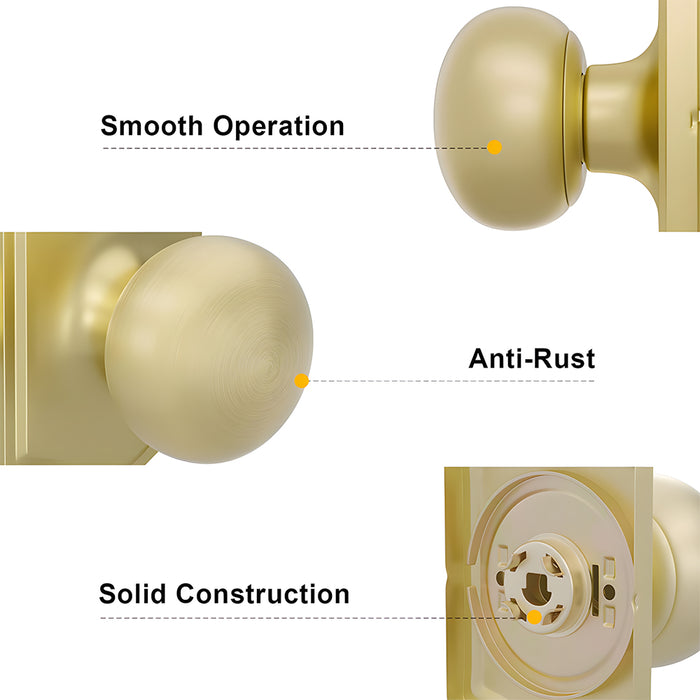 6 Pack Stainless Steel Classic Gold Interior Door Knobs