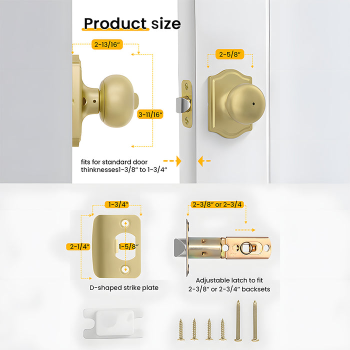 6 Pack Stainless Steel Classic Gold Interior Door Knobs