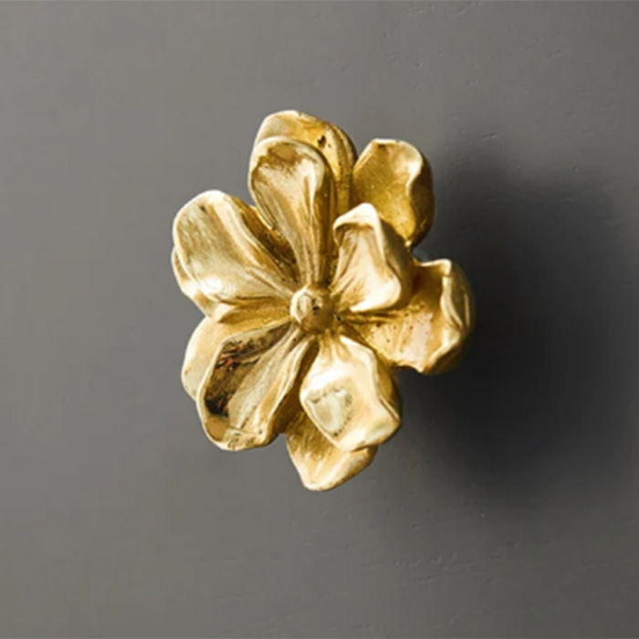 Modern Drawer Knob Brass Flower Knob Gold Decorative Knob for Kitchen