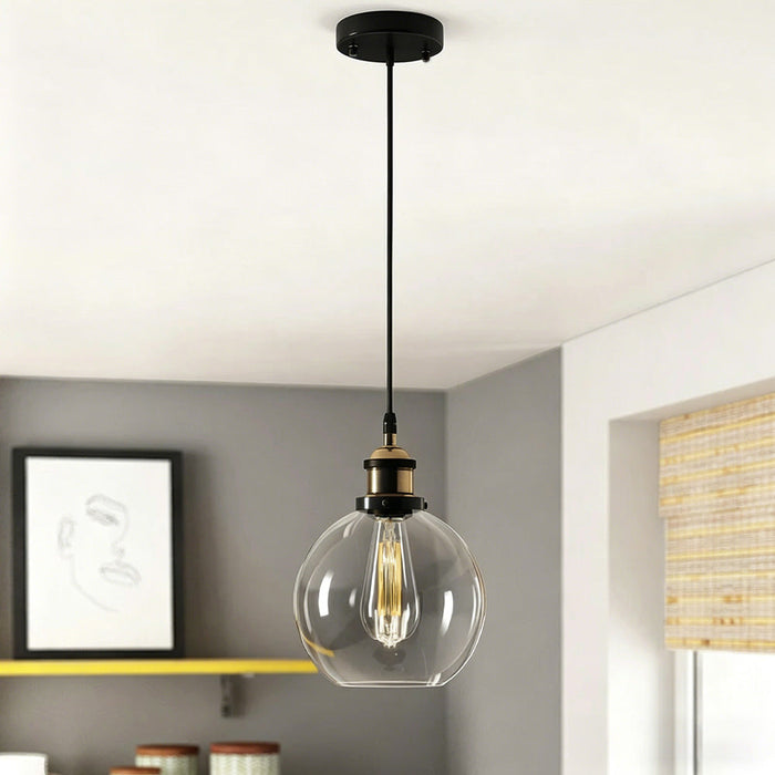 Clear Glass Globe Pendant Light with Black Cord