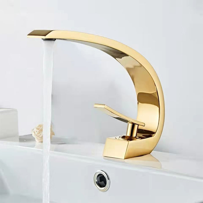 Waterfall Bathroom Vessel Sink Faucet, SHUNLI Black Gold Bathroom Faucets, Single Hole Tall Bathroom Faucet, Solid Brass Waterfall Bathroom Vessel Sink Faucet, SHUNLI Black Gold Bathroom Faucets, Single Hole Tall Bathroom Faucet, Solid Brass
