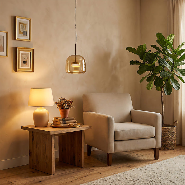 Modern Glass Pendant Lights in Amber or Smoked Glass