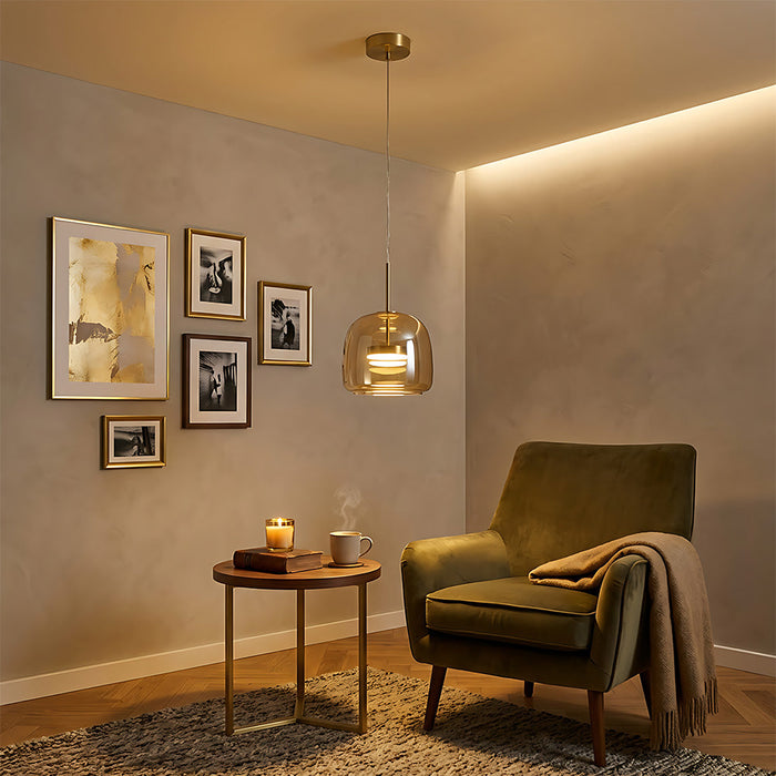 Modern Glass Pendant Lights in Amber or Smoked Glass