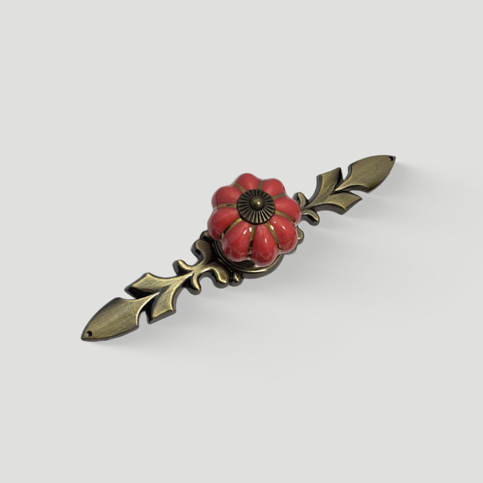 Vintage Pumpkin Ceramic & Zinc Alloy Drawer Handles with Leaf Backplate