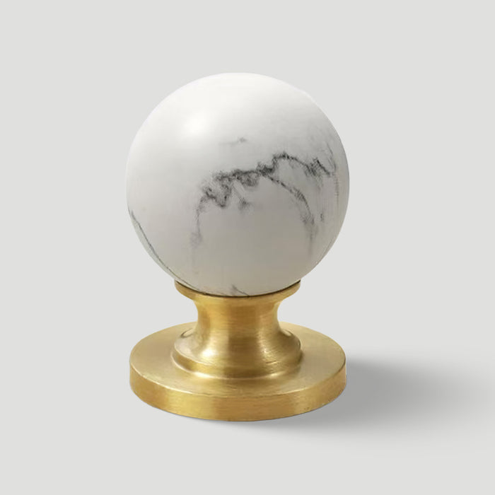Vintage Walnut Wood Black White Marble Ball Cabinet Knob