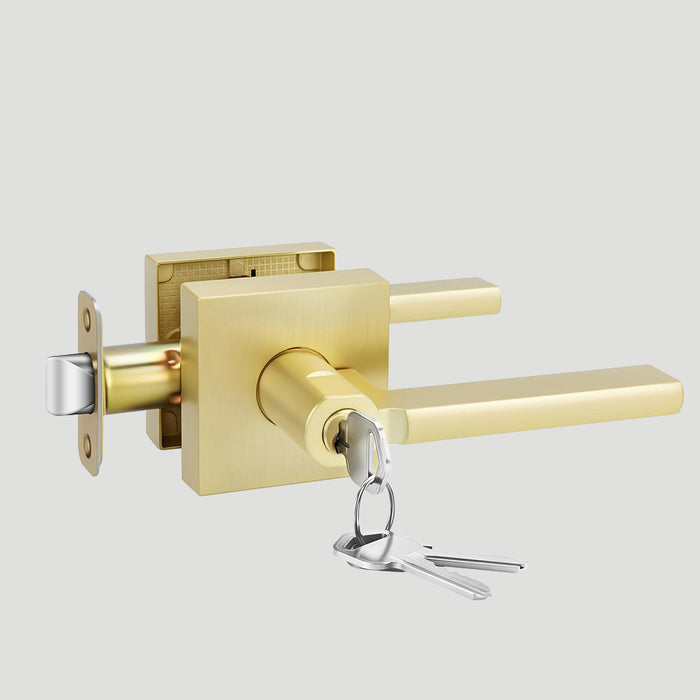 Brushed Gold Keyed Entry Door Handle with Lock & Key