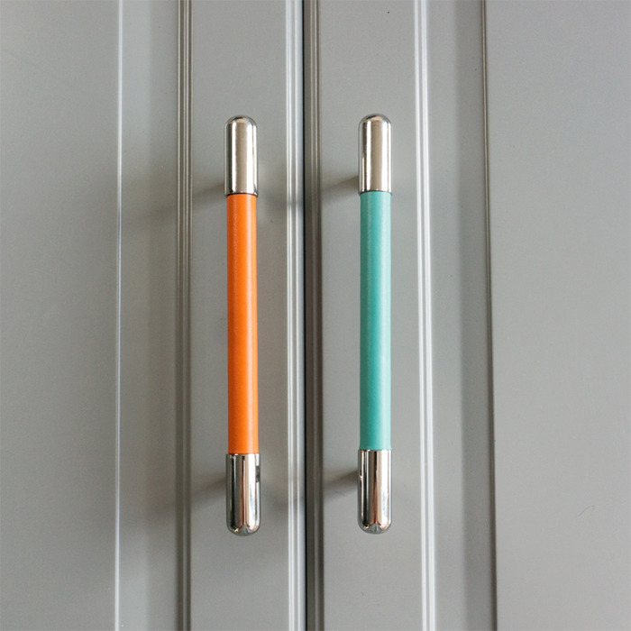 Colorful Leather Stainless Steel Cabinet Pulls for Kitchen Decor