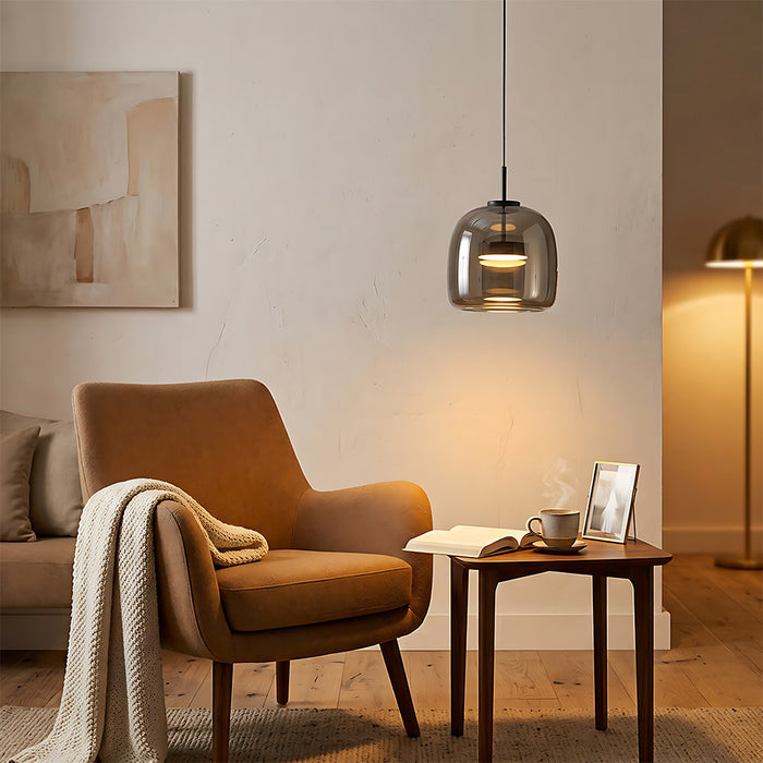Modern Glass Pendant Lights in Amber or Smoked Glass
