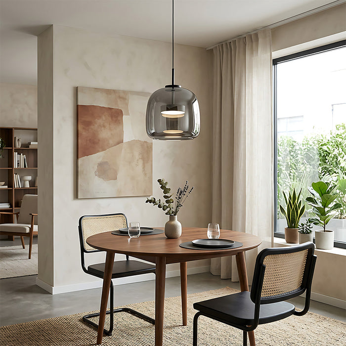 Modern Glass Pendant Lights in Amber or Smoked Glass
