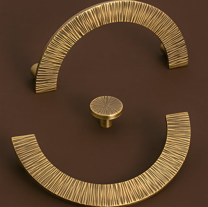 Retro Brass Semi Circle Textured Cabinet Handles