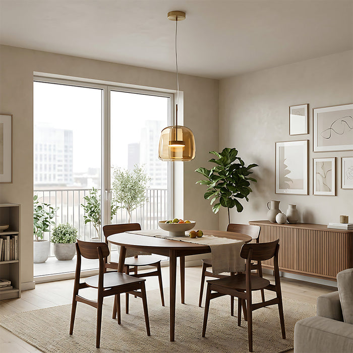 Modern Glass Pendant Lights in Amber or Smoked Glass
