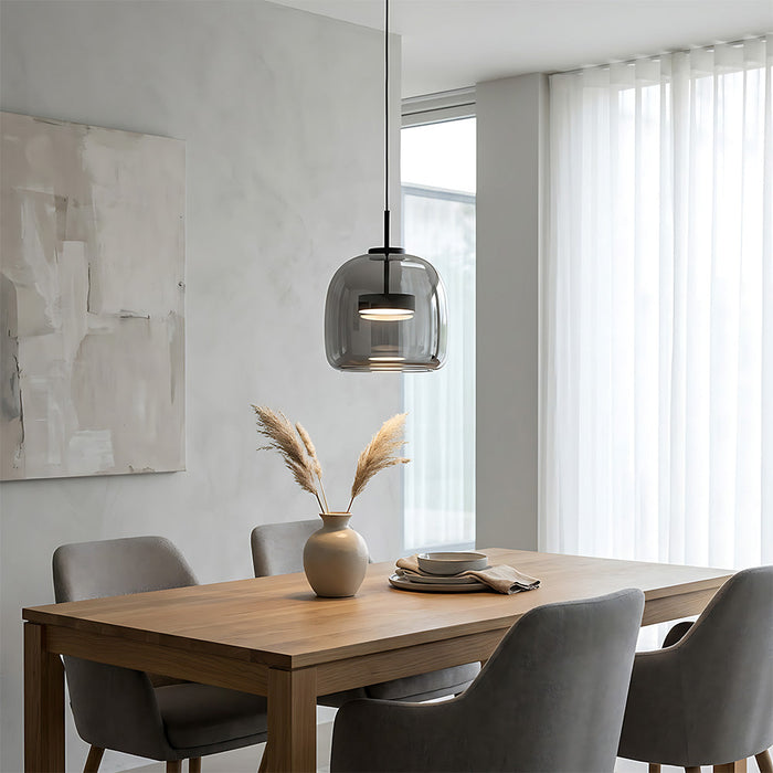 Modern Glass Pendant Lights in Amber or Smoked Glass
