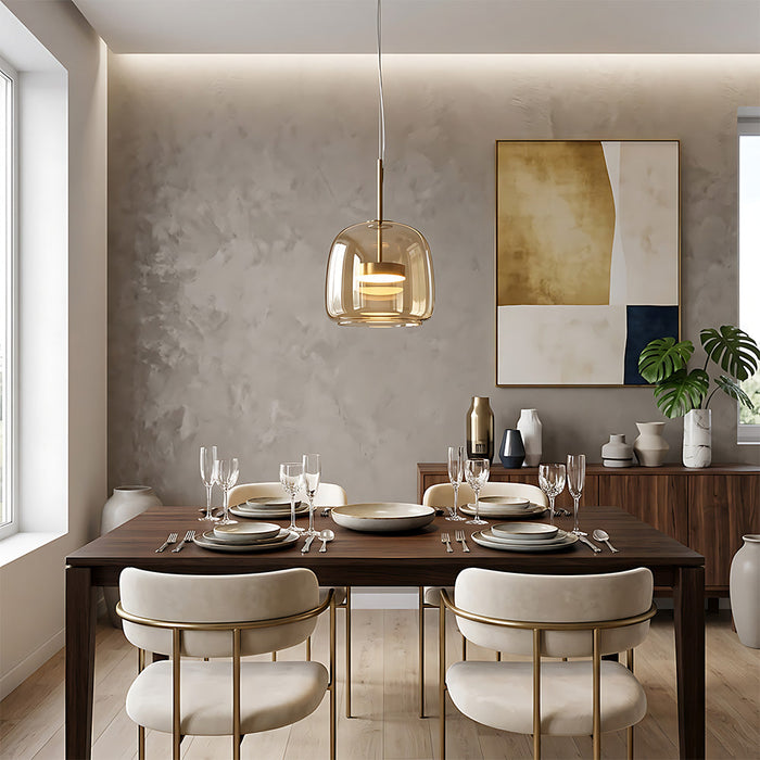Modern Glass Pendant Lights in Amber or Smoked Glass