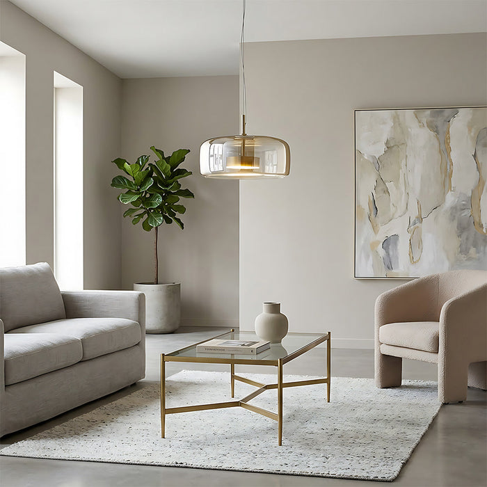 Modern Glass Pendant Lights in Amber or Smoked Glass