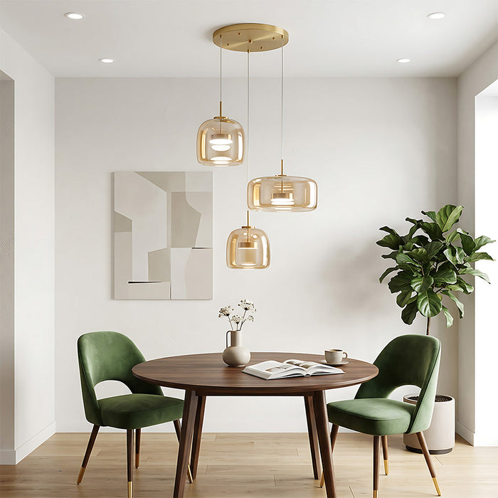 Modern Glass Pendant Lights in Amber or Smoked Glass