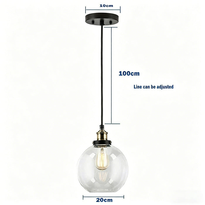 Clear Glass Globe Pendant Light with Black Cord