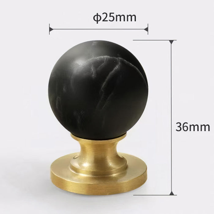 Vintage Walnut Wood Black White Marble Ball Cabinet Knob