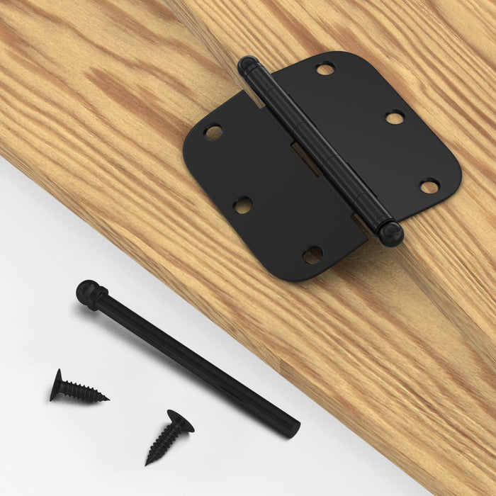 Noise-Free Steel Removable Pin Matte Black 3.5 Inch with 5/8" Radius Corner Door Hinges