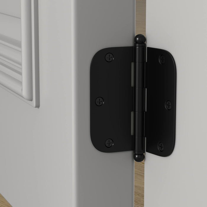 Noise-Free Steel Removable Pin Matte Black 3.5 Inch with 5/8" Radius Corner Door Hinges