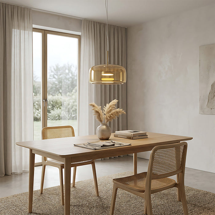 Modern Glass Pendant Lights in Amber or Smoked Glass