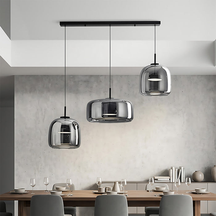 Modern Glass Pendant Lights in Amber or Smoked Glass