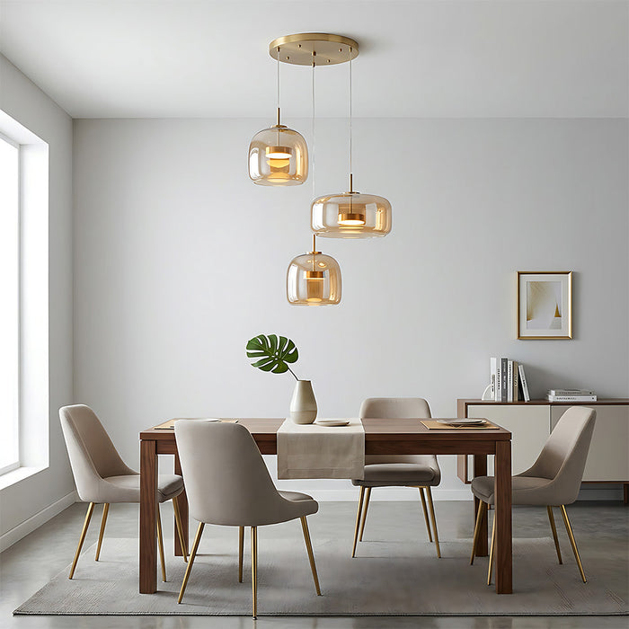 Modern Glass Pendant Lights in Amber or Smoked Glass