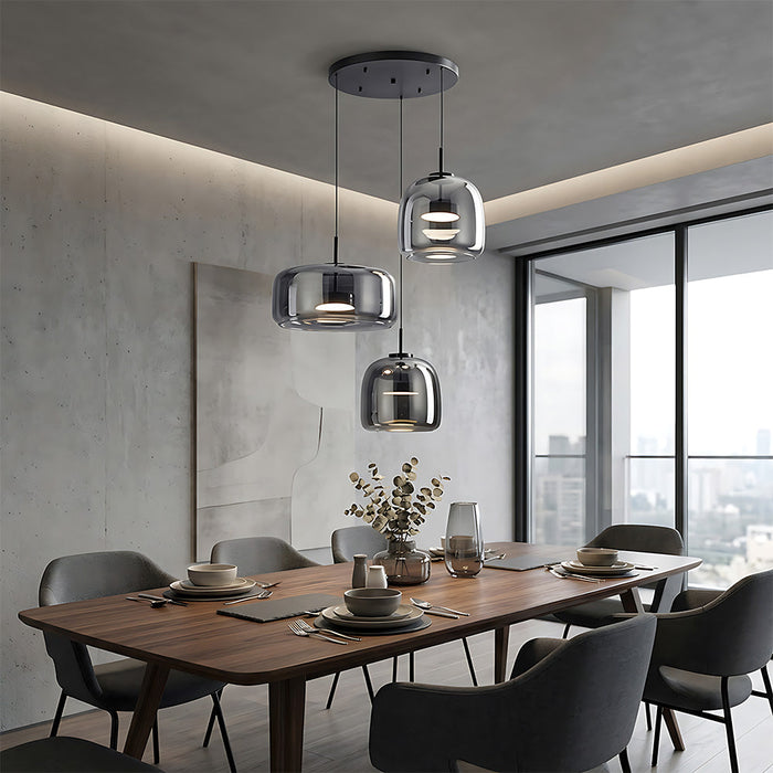Modern Glass Pendant Lights in Amber or Smoked Glass