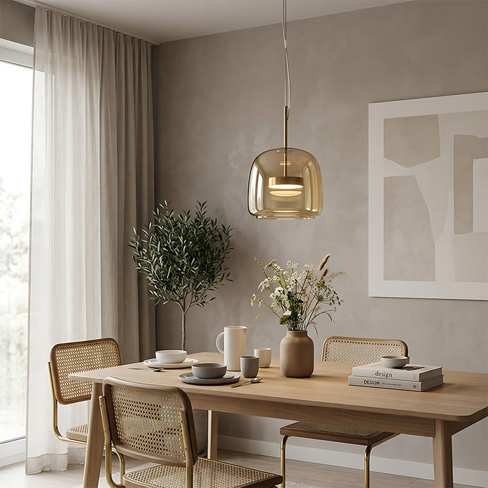 Modern Glass Pendant Lights in Amber or Smoked Glass