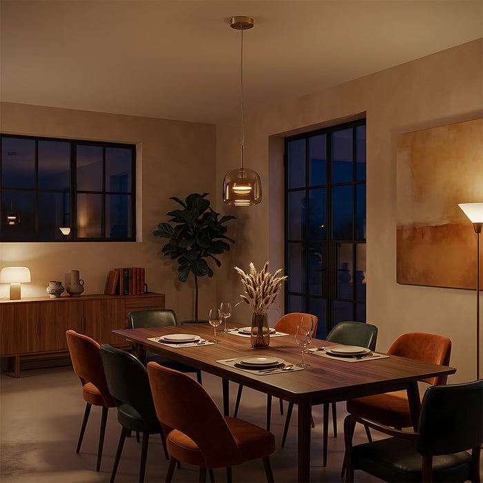 Modern Glass Pendant Lights in Amber or Smoked Glass