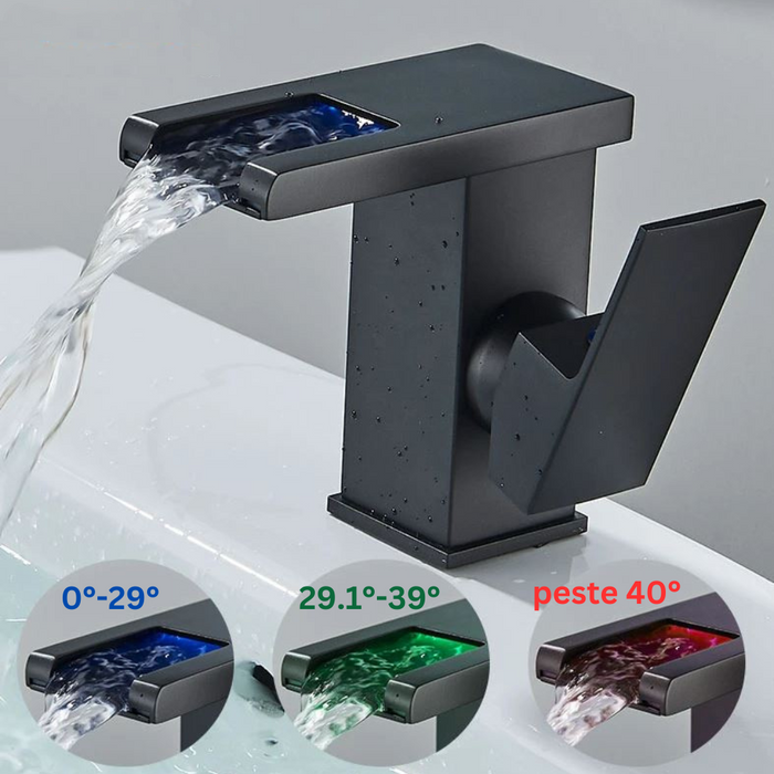 Luminous LED Color Changing Square Waterfall Bathroom Faucet