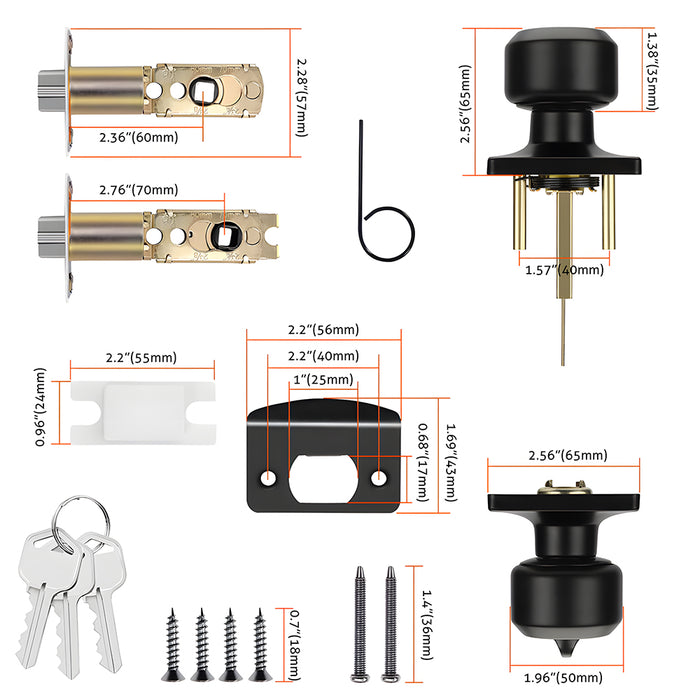 Exterior Entry Black Door Knob with Keys