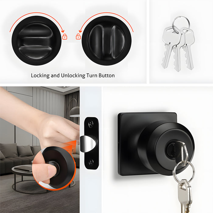 Exterior Entry Black Door Knob with Keys