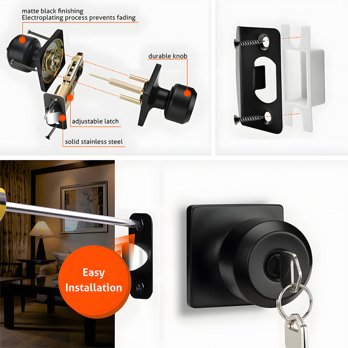 Exterior Entry Black Door Knob with Keys