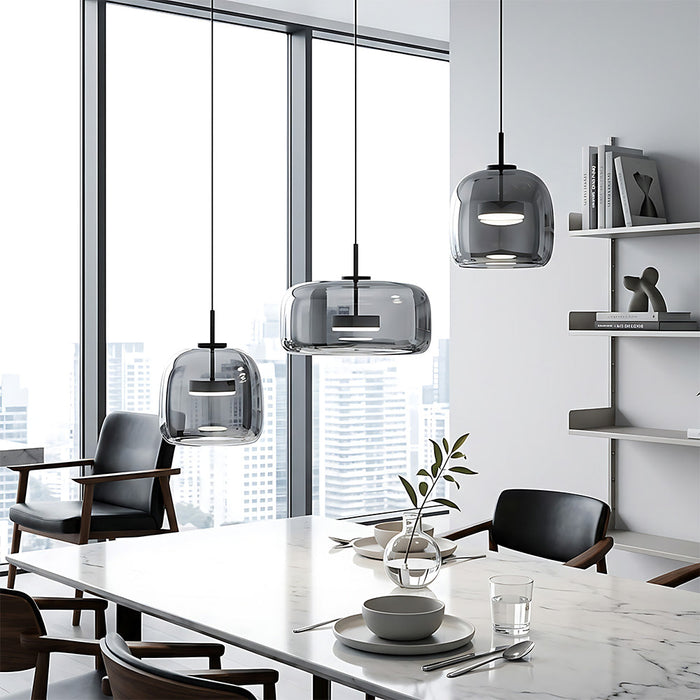 Modern Glass Pendant Lights in Amber or Smoked Glass
