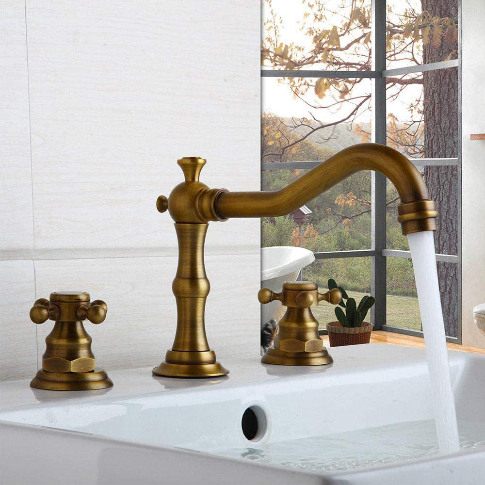 Goldenwarm Bathroom Faucet Brass Widespread 3 Hole Bathroom Faucet