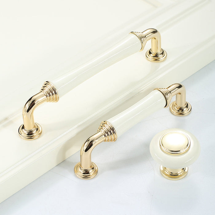 Light Luxury Gold White Creamic Kitchen Door Handles