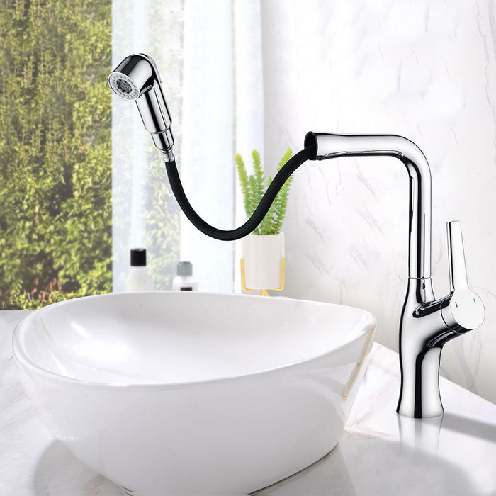 Single Hole Rotatable and Pull-Out Bathroom Faucet