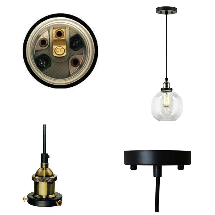 Clear Glass Globe Pendant Light with Black Cord