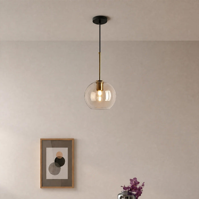 Vintage Glass Globe Pendant Light with Brass-Tone Accents