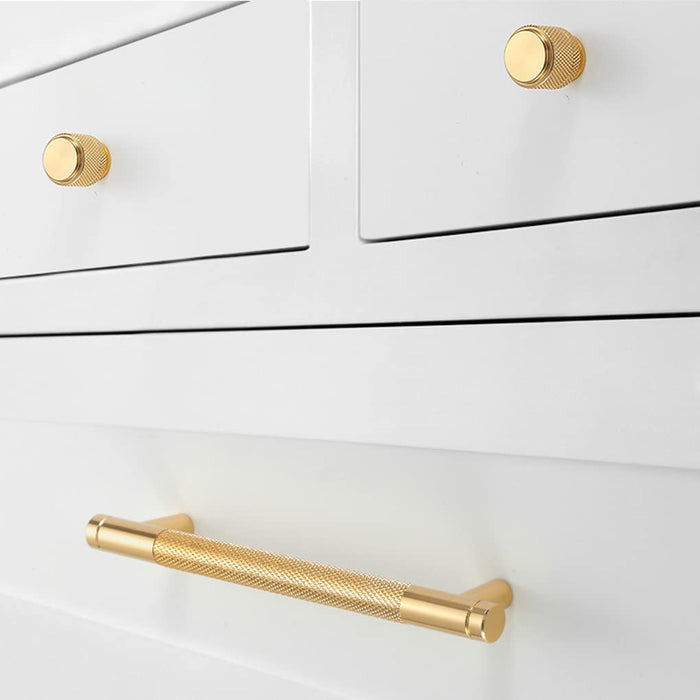 Modern Gold Knurled T-Bar Cabinet Handles
