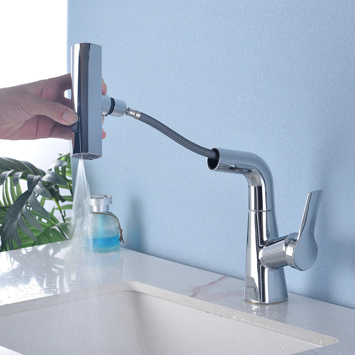 Multifunction Rotating Lifting Swivel Pull-out Bathroom Basin Faucet