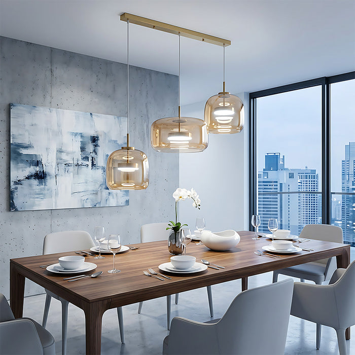 Modern Glass Pendant Lights in Amber or Smoked Glass