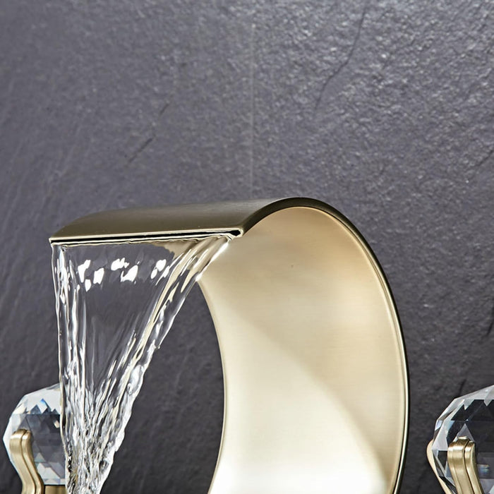 Crystal Handle Brass Curved Bathroom Faucet For 3 Hole Sink