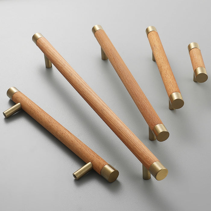 Wooden Brushed Brass Handles for Furniture Cabinet Cupboard Door