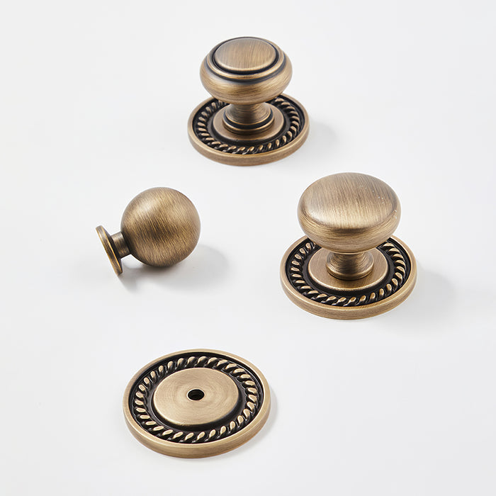 Vintage Bronze Solid Brass Single Hole Cabinet Knob with Backplate