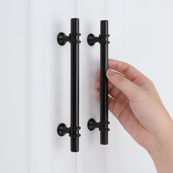 black metal dresser handles Cobbe 10 Pack Matte Black Square Cabinet Handles 7-9/16 Inch (192mm) Hole Centers Cabinet Pulls Kitchen Cabinet Handles Drawer Pulls Kitchen Cabinet Hardware