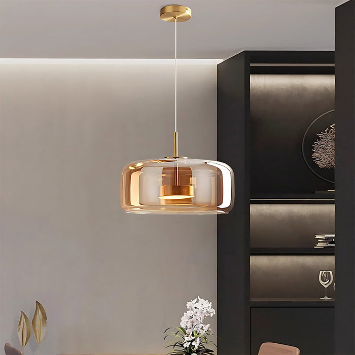 Modern Glass Pendant Lights in Amber or Smoked Glass