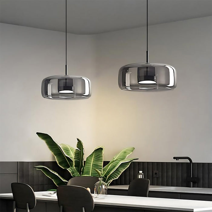 Modern Glass Pendant Lights in Amber or Smoked Glass