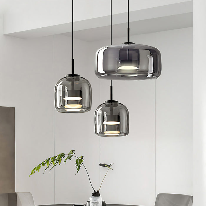 Modern Glass Pendant Lights in Amber or Smoked Glass
